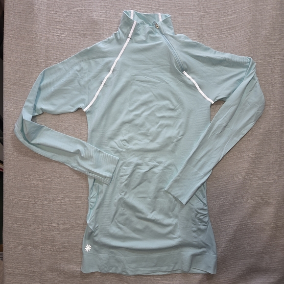 Athleta Aqua mint diagonal mock neck Performance Top NWOT - Picture 7 of 8